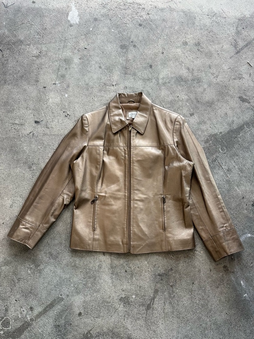 Metallic Gold Leather Zip Cropped Jacket - Cleo